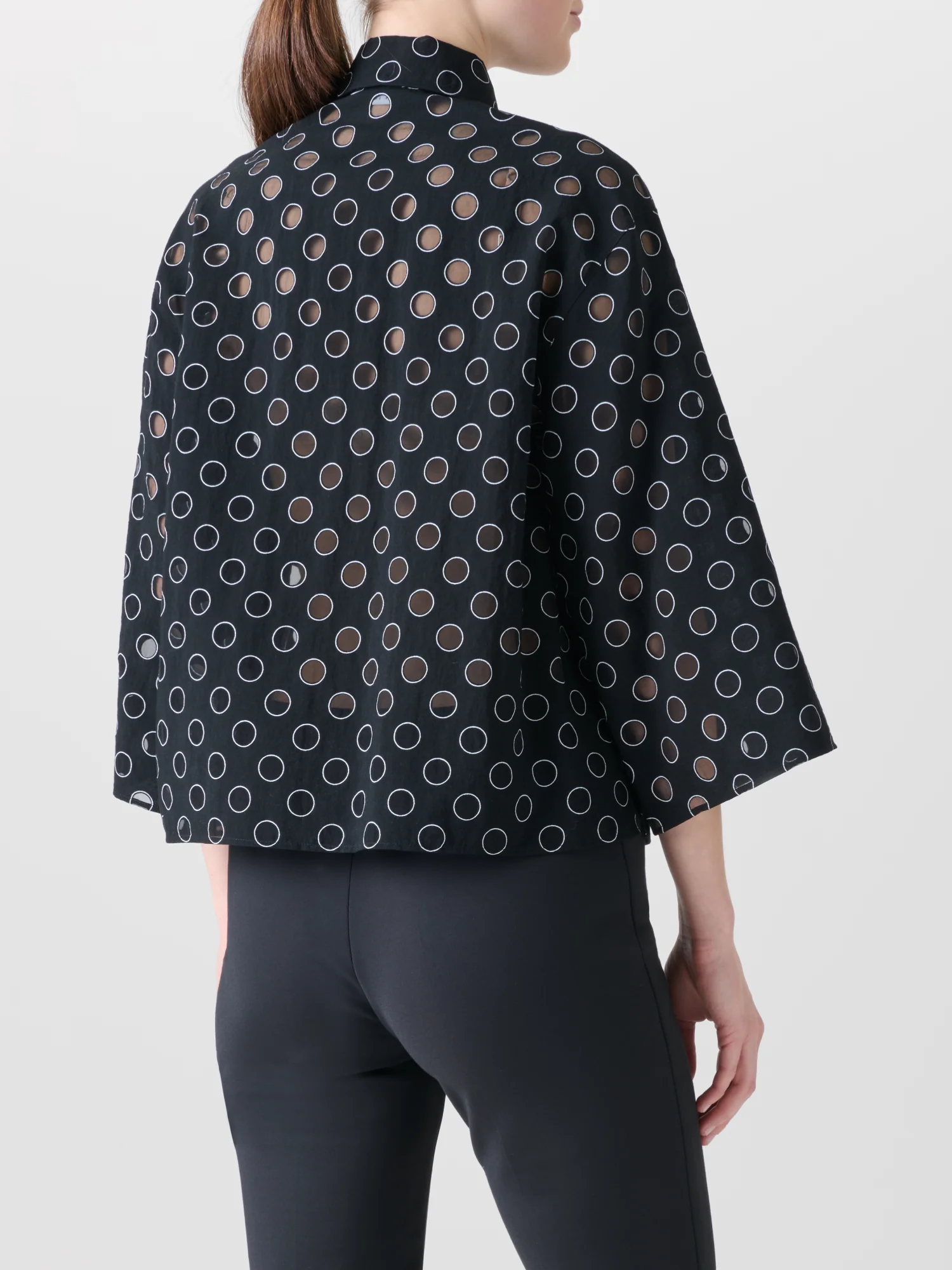 Cropped Shirt Blouse with Sheer Polka Dots - Image 5