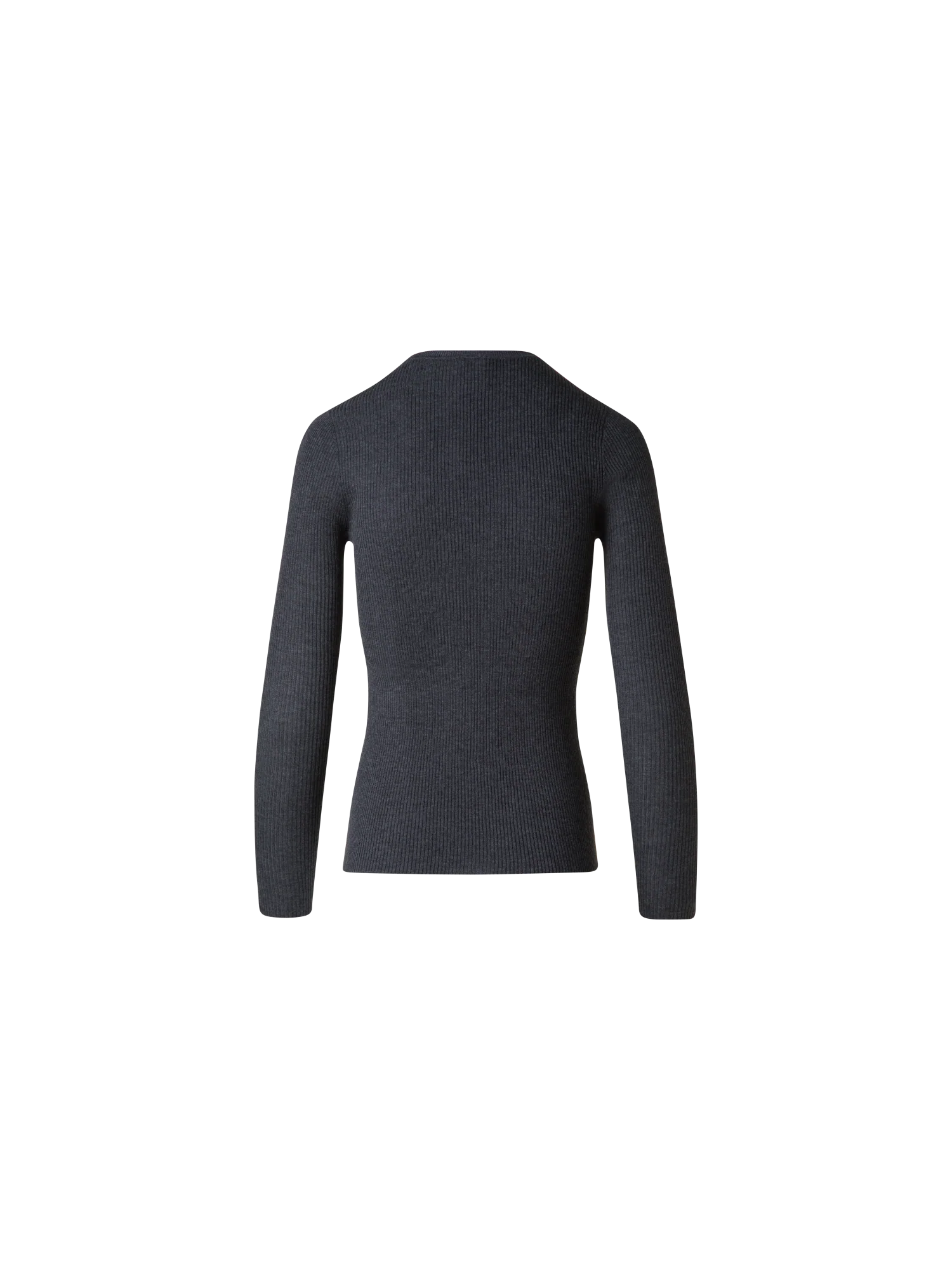 Seamless Rib Silk Cotton Knit Crew Neck Sweater - Image 3
