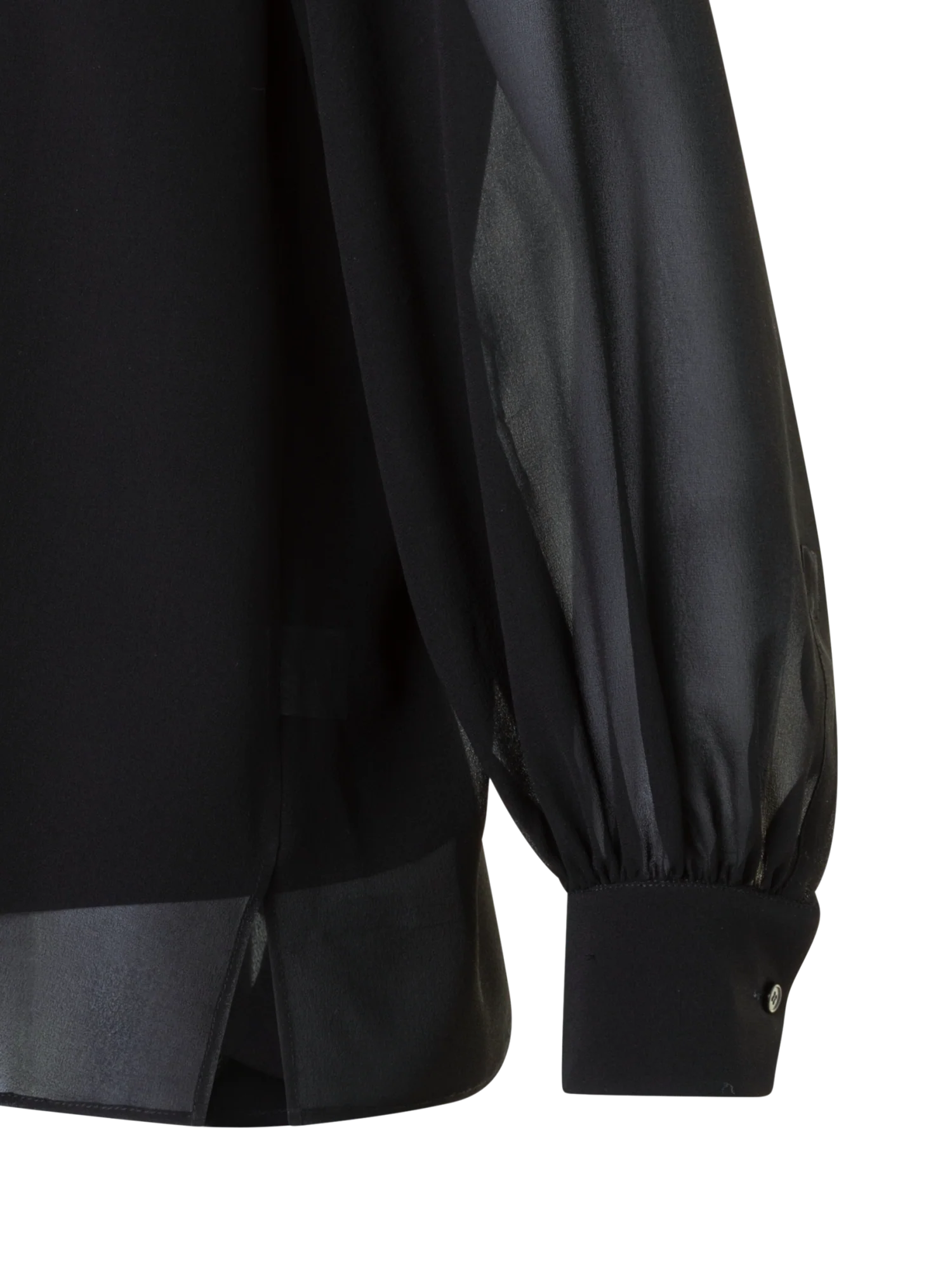 Sheer Silk Tie Neck Blouse with Feather Trim - Image 3