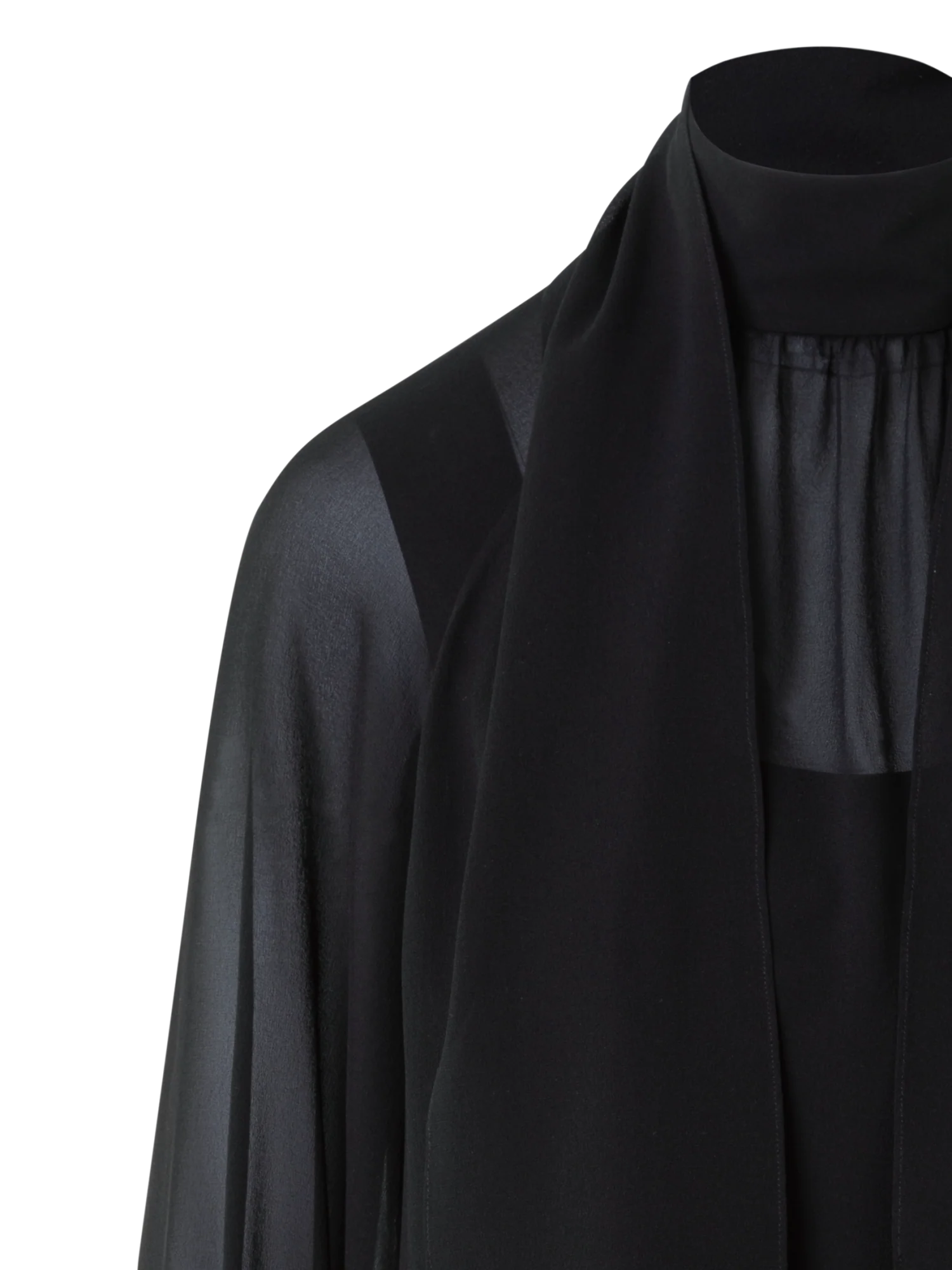 Sheer Silk Tie Neck Blouse with Feather Trim - Image 6